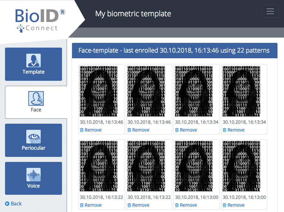 facial recognition app manage template